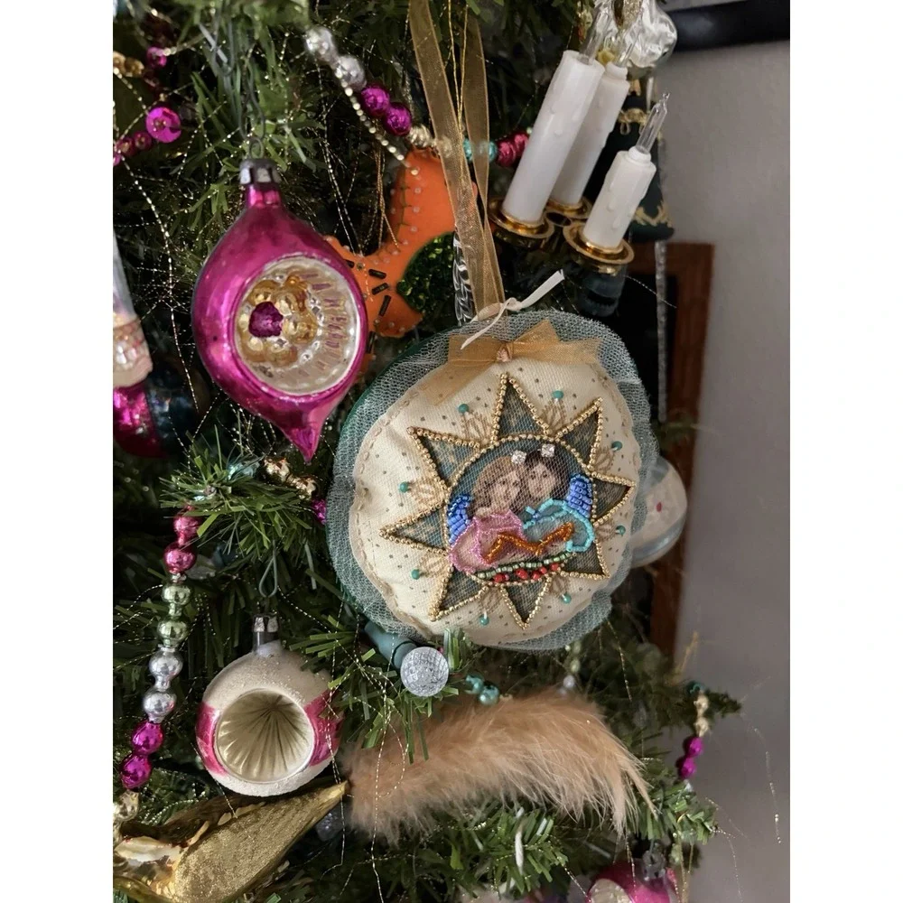 Shell Bell Hand Beaded Angel Christmas Ornament~Renaissance Stuffed Fabric NWT